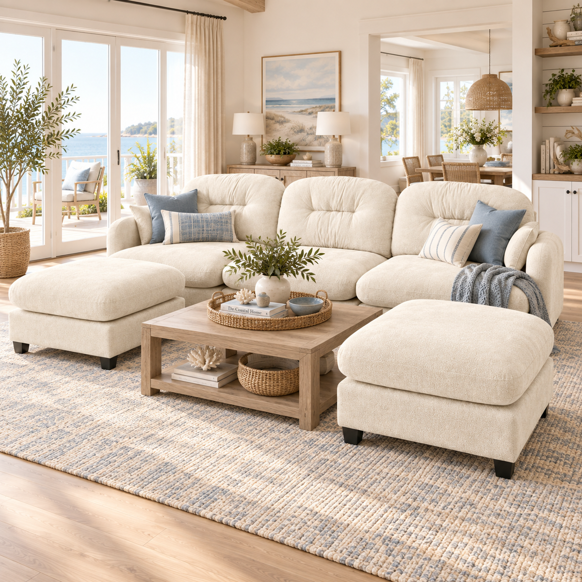 Roselyn 107" Modular Chenille U-Shaped Sectional Sofa with 2 Ottomans