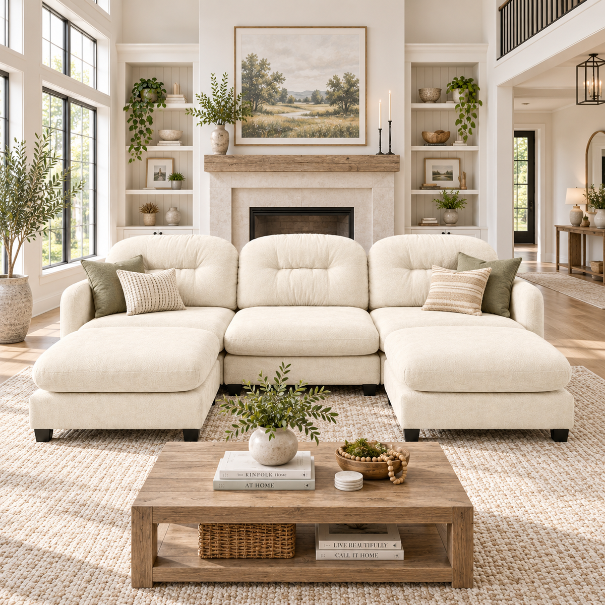 Roselyn 107" Modular Chenille U-Shaped Sectional Sofa with 2 Ottomans