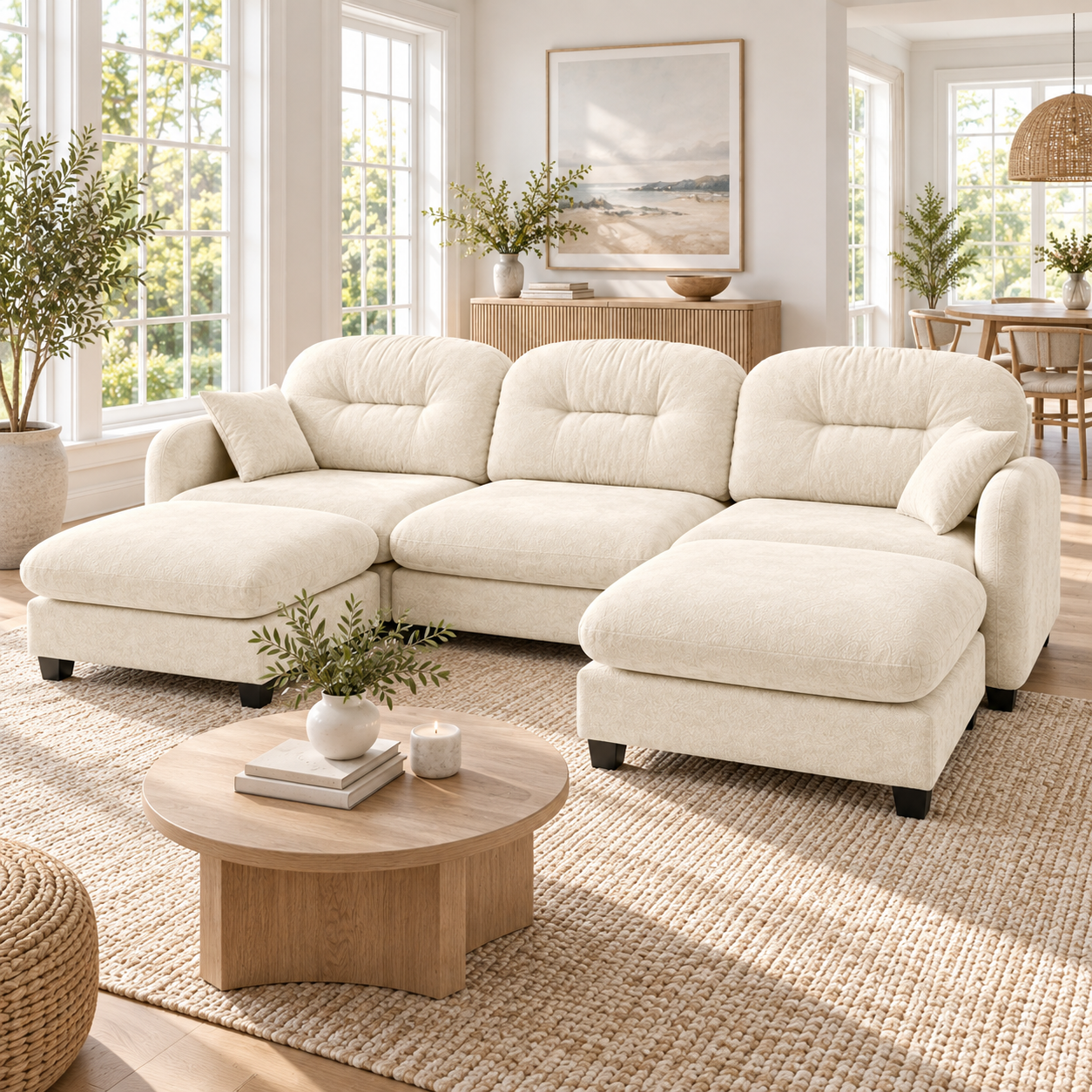 Roselyn 107" Modular Chenille U-Shaped Sectional Sofa with 2 Ottomans