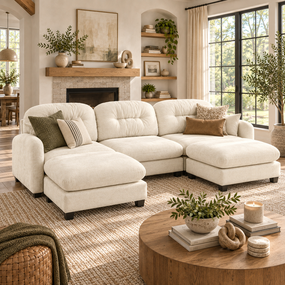 Roselyn 107" Modular Chenille U-Shaped Sectional Sofa with 2 Ottomans