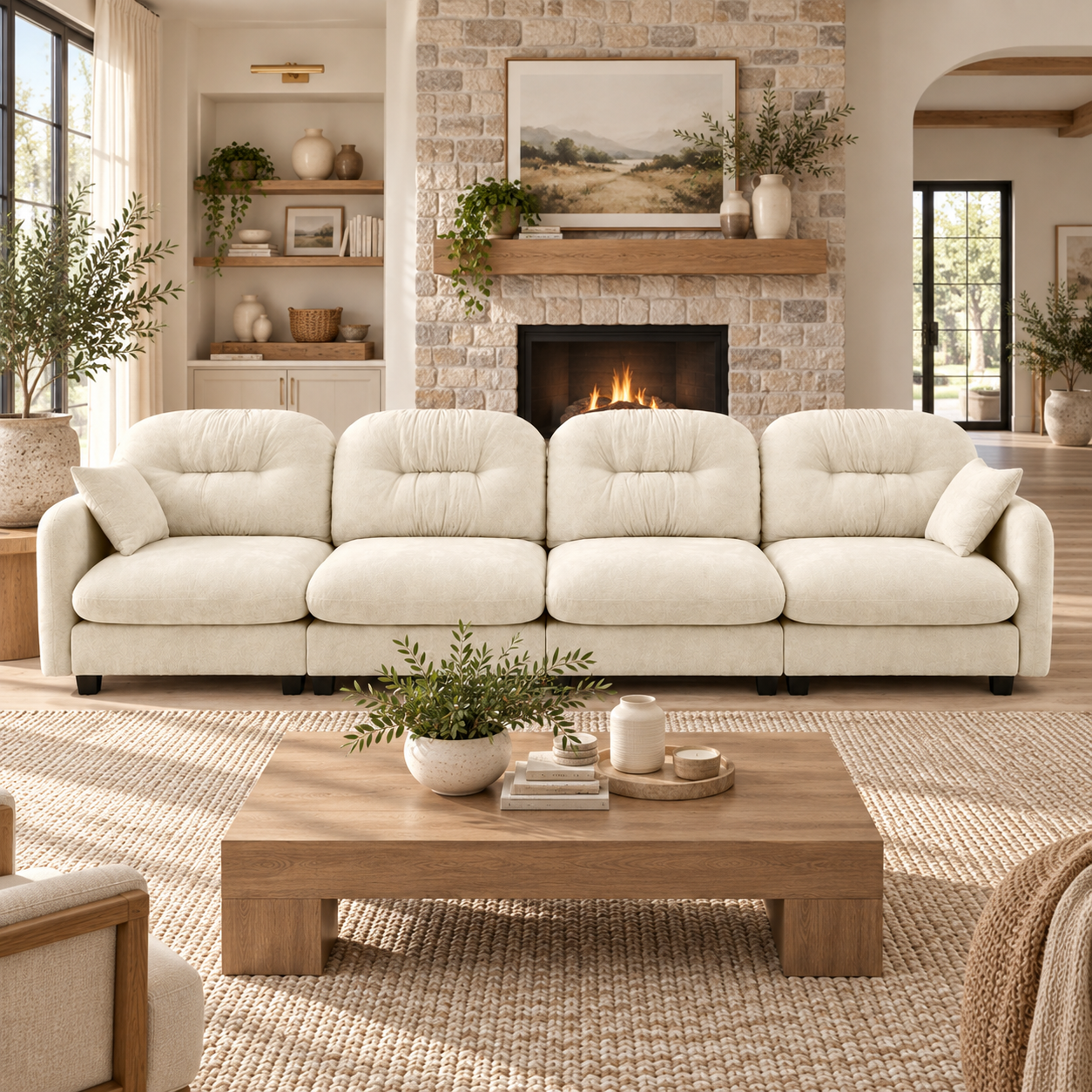 Roselyn 140" Modular Chenille Cloud 3-Seater Sofa with Tufted Cushion Backrest