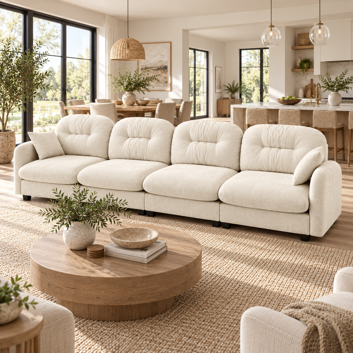 Roselyn 140" Modular Chenille Cloud 3-Seater Sofa with Tufted Cushion Backrest