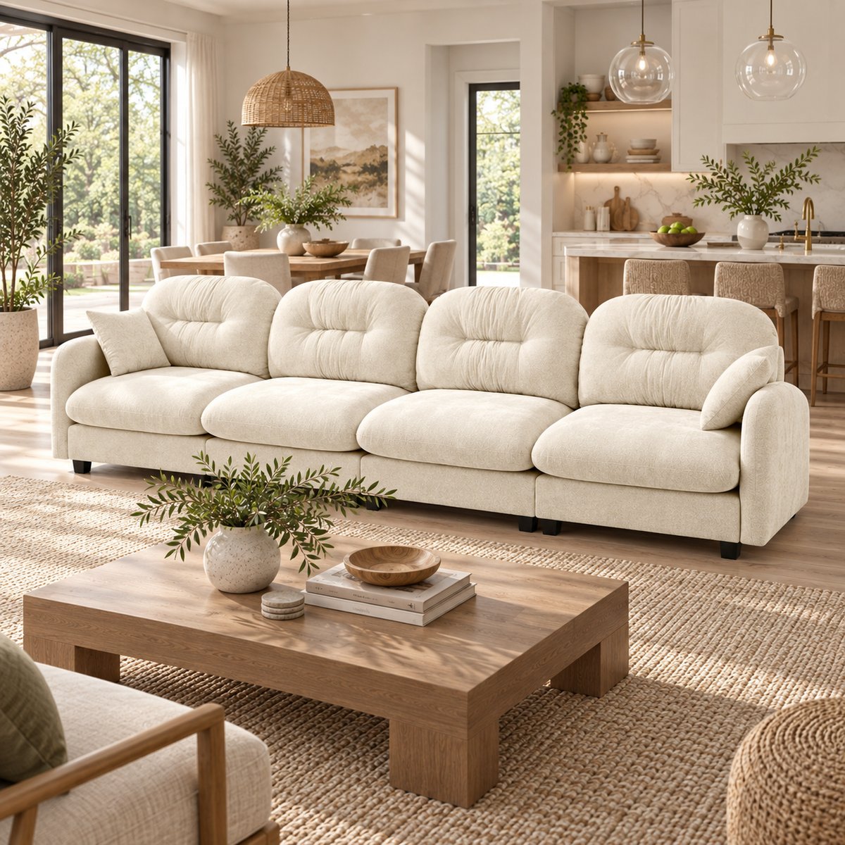 Roselyn 140" Modular Chenille Cloud 3-Seater Sofa with Tufted Cushion Backrest