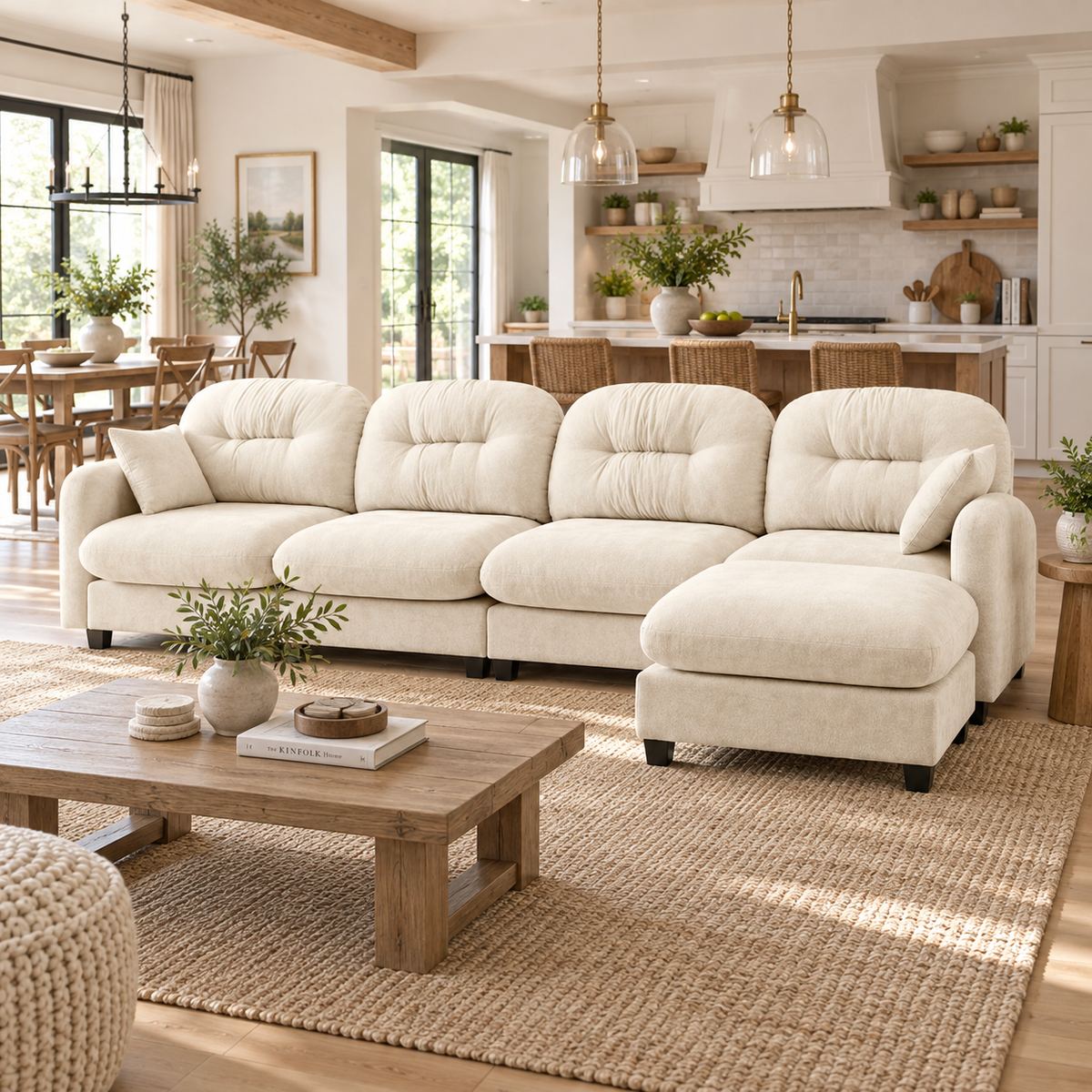 Roselyn 140" Modular Chenille Cloud L-Shaped Sectional Sofa with Ottoman
