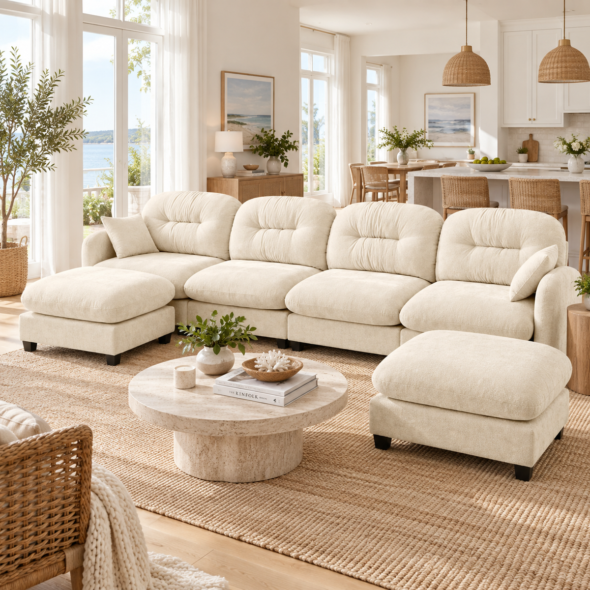 Roselyn 140" Modular Chenille Cloud U-Shaped Sectional Sofa with 2 Ottomans