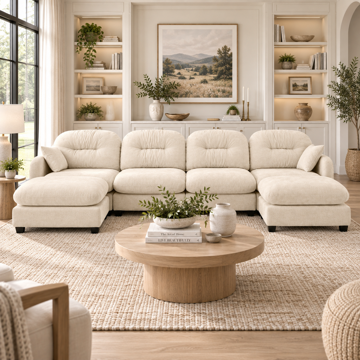 Roselyn 140" Modular Chenille Cloud U-Shaped Sectional Sofa with 2 Ottomans