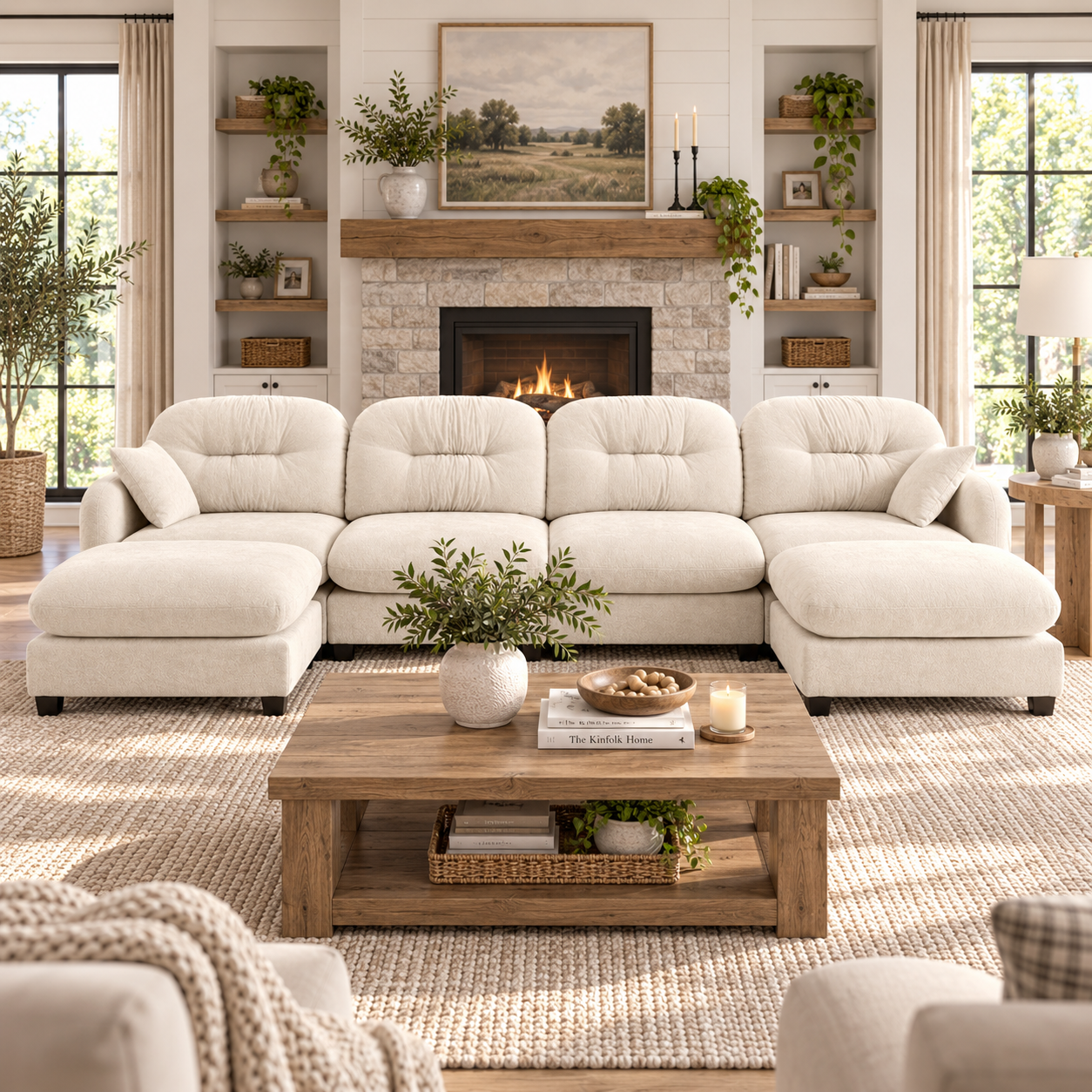 Roselyn 140" Modular Chenille Cloud U-Shaped Sectional Sofa with 2 Ottomans
