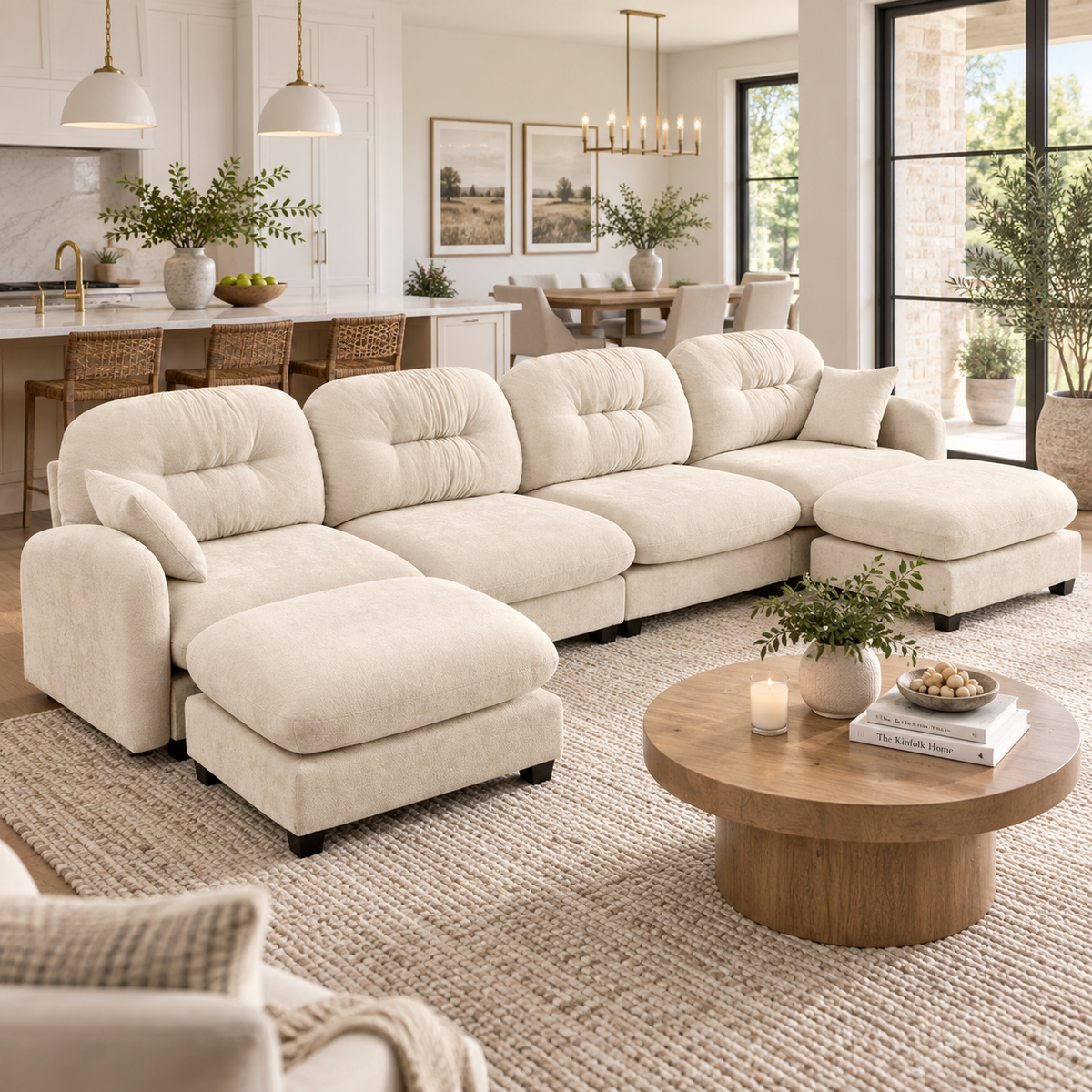 Roselyn 140" Modular Chenille Cloud U-Shaped Sectional Sofa with 2 Ottomans