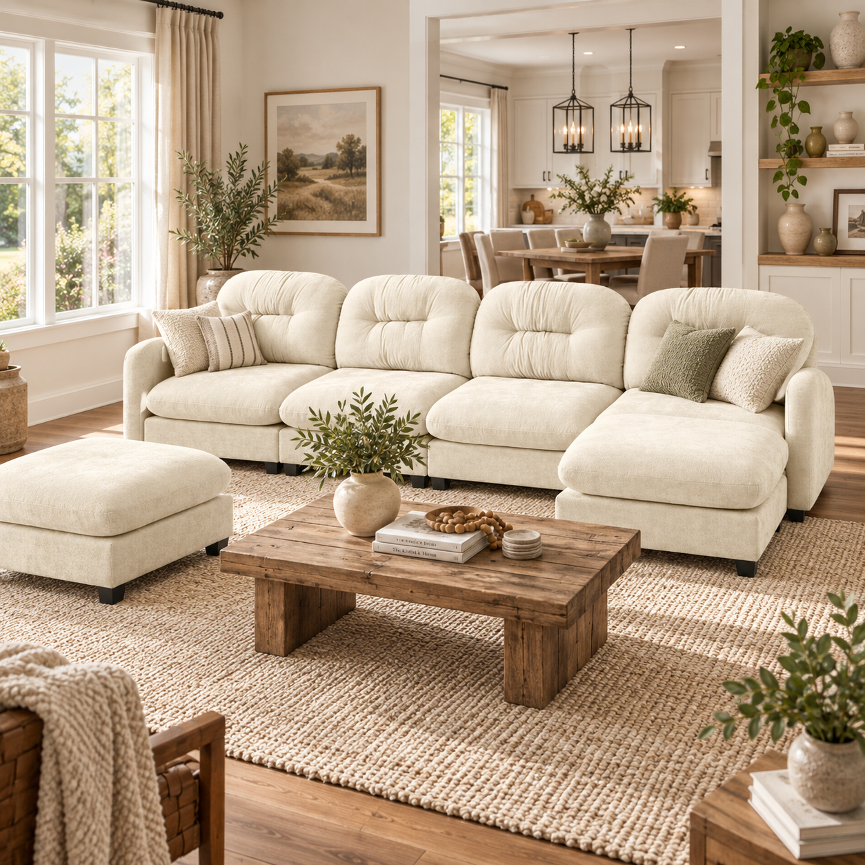 Roselyn 140" Modular Chenille Cloud U-Shaped Sectional Sofa with 2 Ottomans
