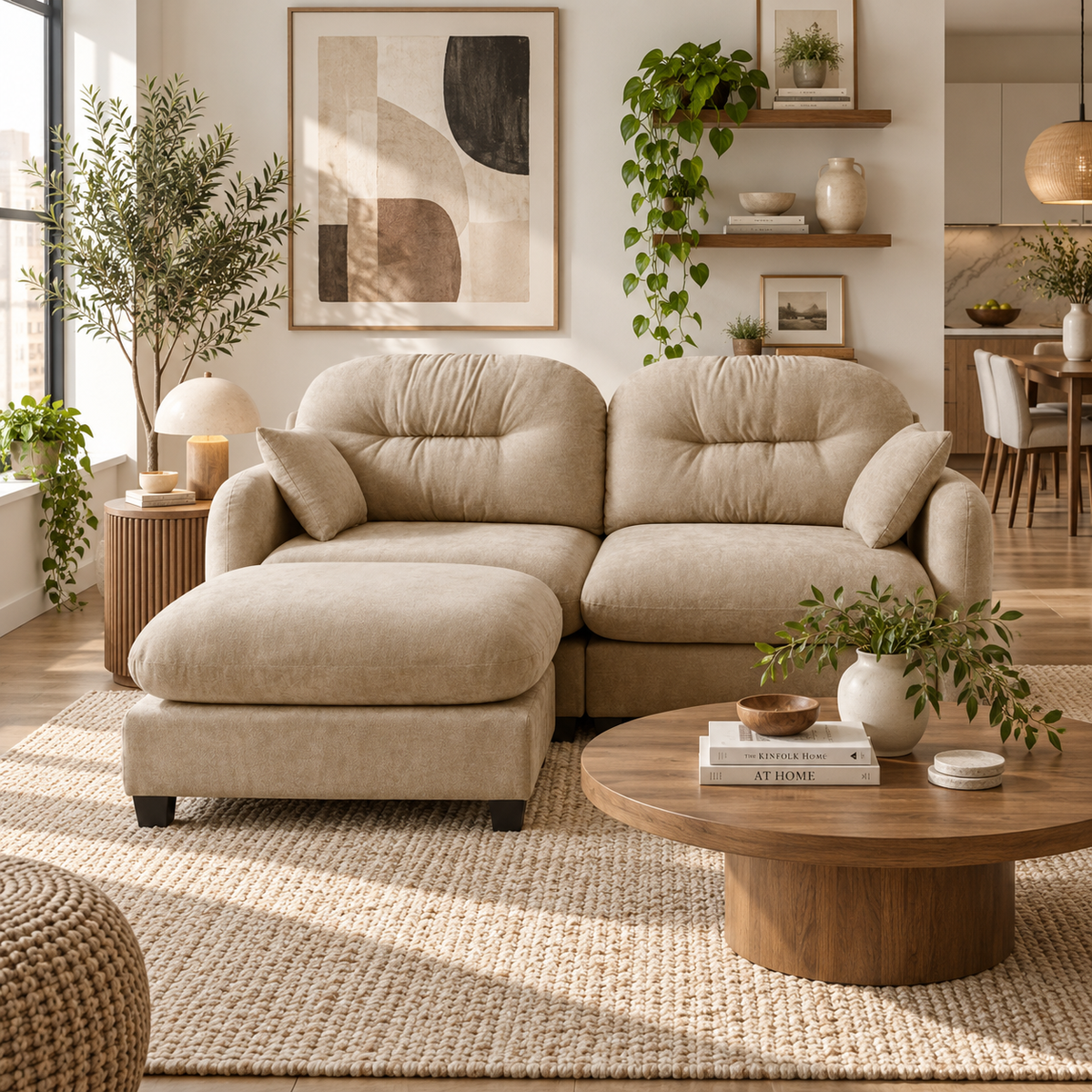 Roselyn 74" Modular Chenille Cloud L-Shaped Sectional Sofa with Ottoman