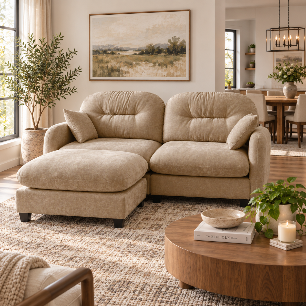 Roselyn 74" Modular Chenille Cloud L-Shaped Sectional Sofa with Ottoman