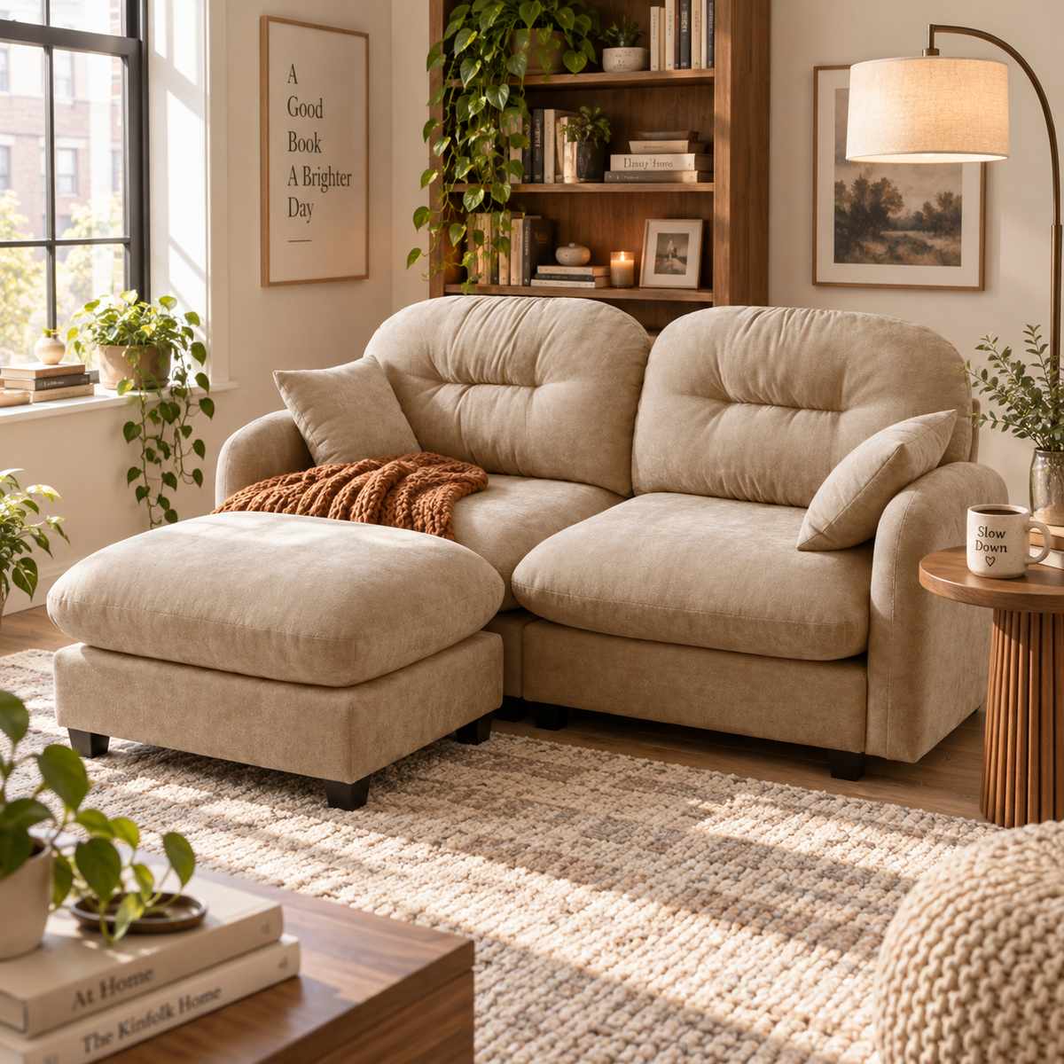 Roselyn 74" Modular Chenille Cloud L-Shaped Sectional Sofa with Ottoman