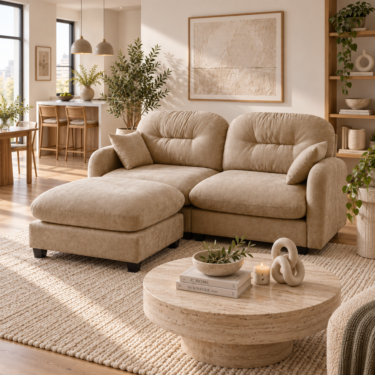Roselyn 74" Modular Chenille Cloud L-Shaped Sectional Sofa with Ottoman