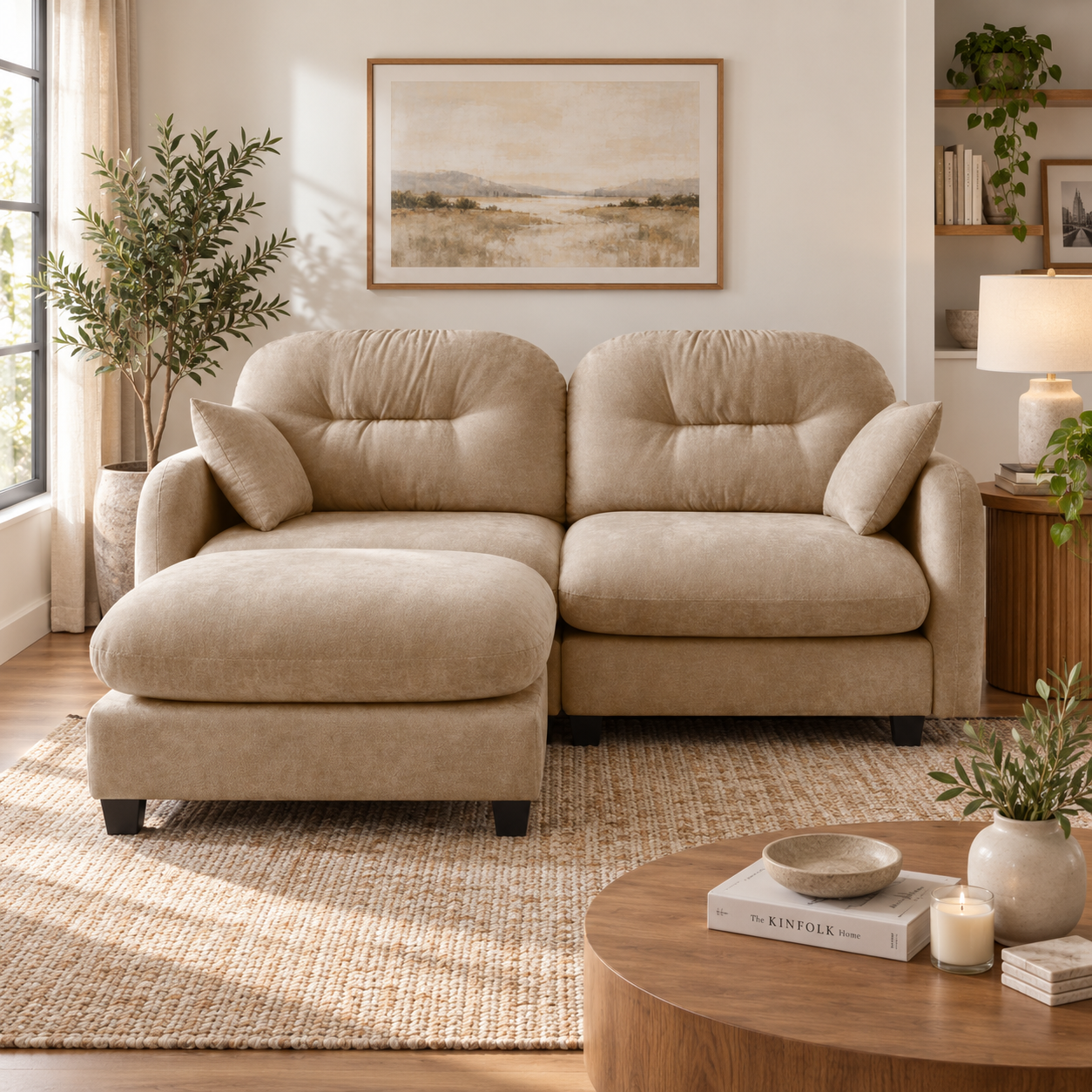 Roselyn 74" Modular Chenille Cloud L-Shaped Sectional Sofa with Ottoman