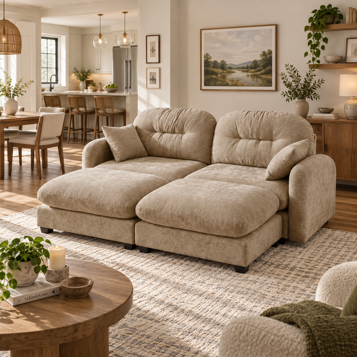 Roselyn 74" 4-Piece Modular Chenille Sofa with Daybed Configuration