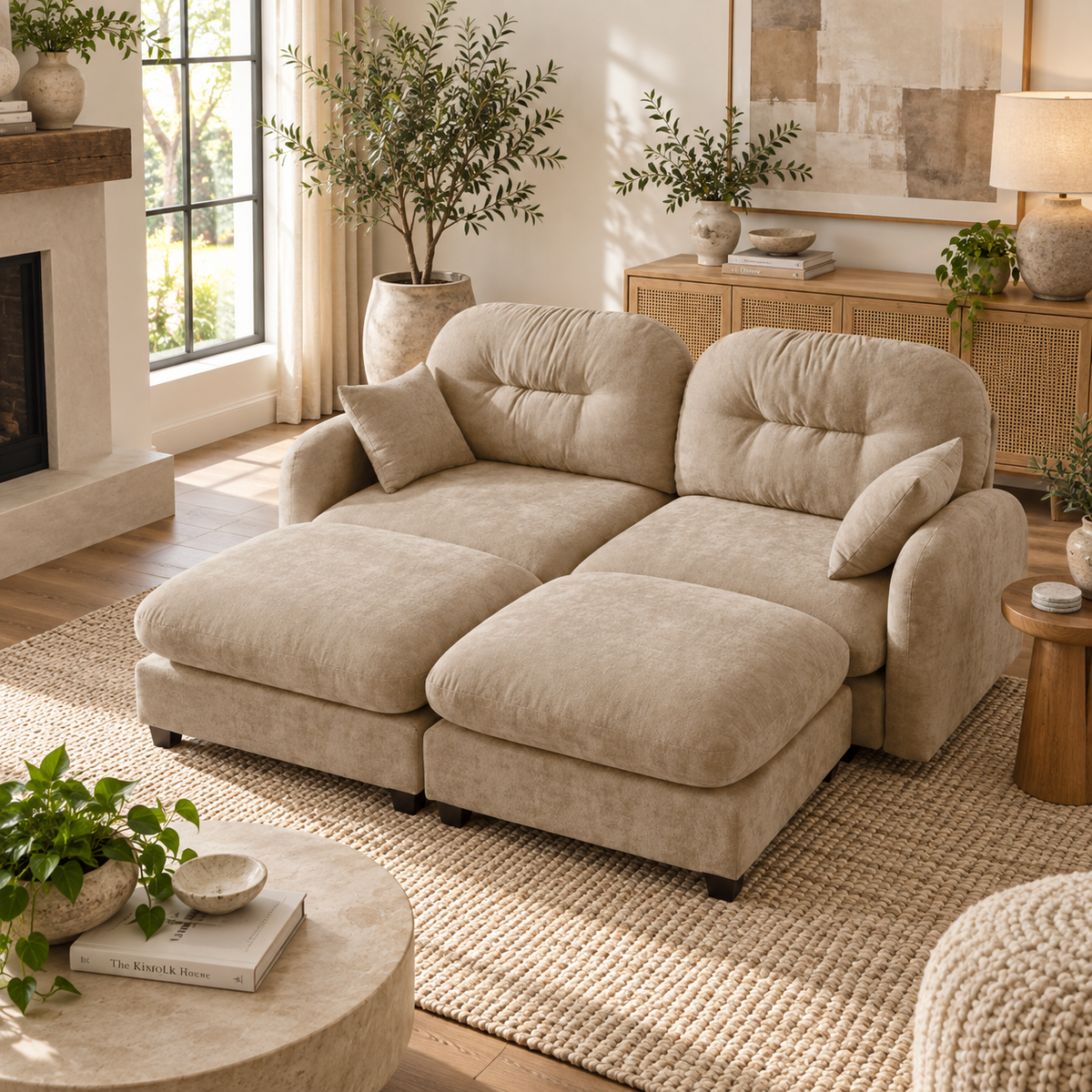 Roselyn 74" 4-Piece Modular Chenille Sofa with Daybed Configuration