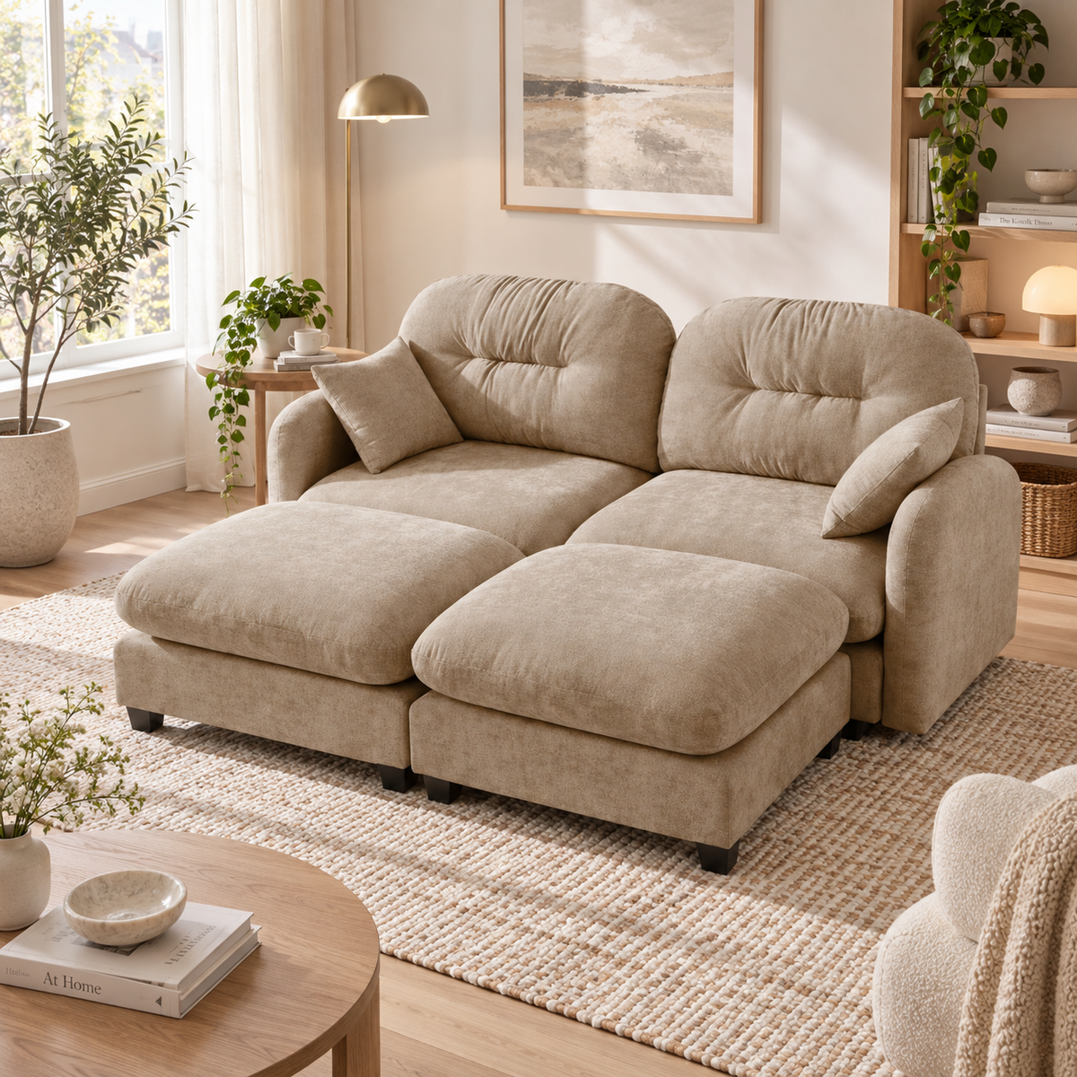 Roselyn 74" 4-Piece Modular Chenille Sofa with Daybed Configuration