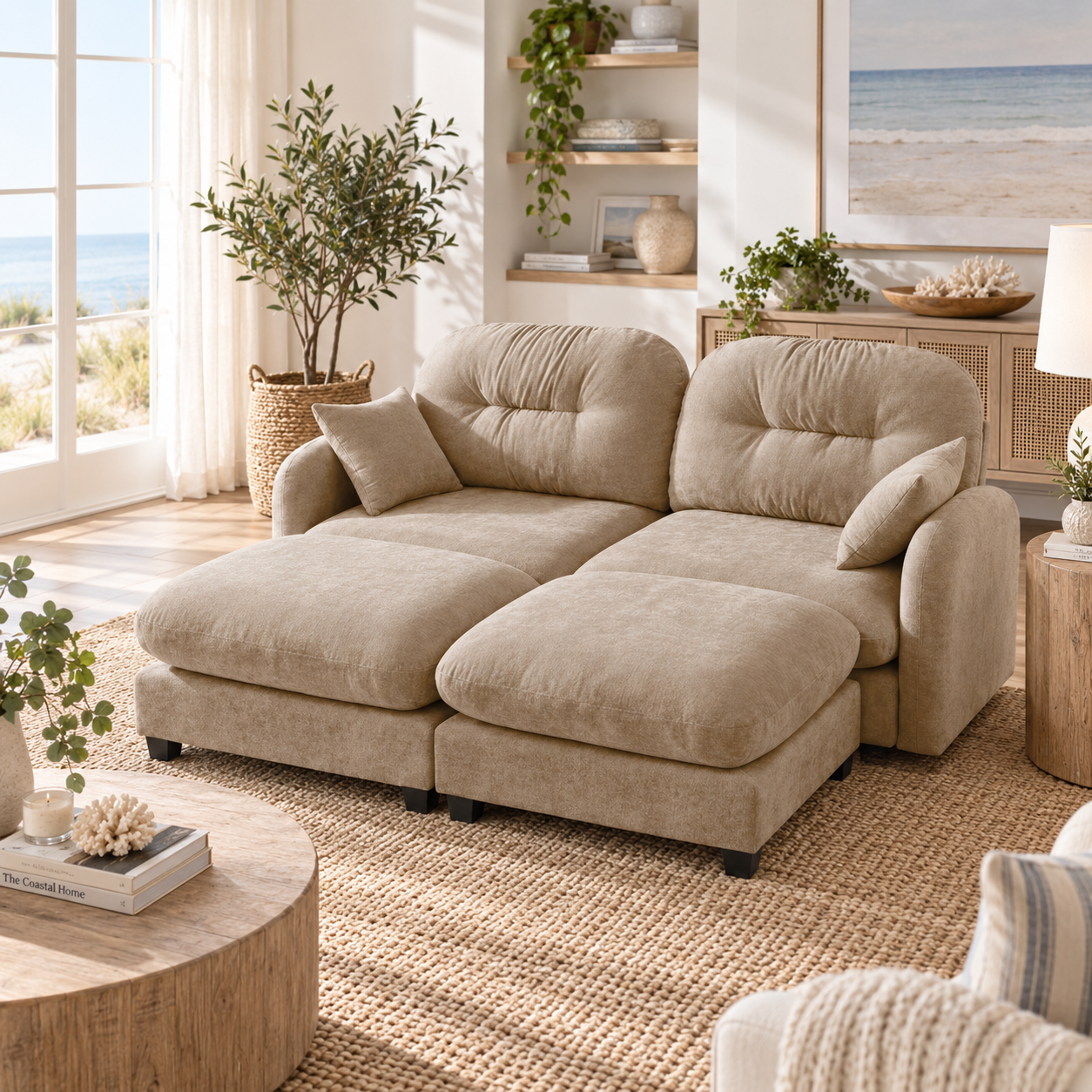 Roselyn 74" 4-Piece Modular Chenille Sofa with Daybed Configuration