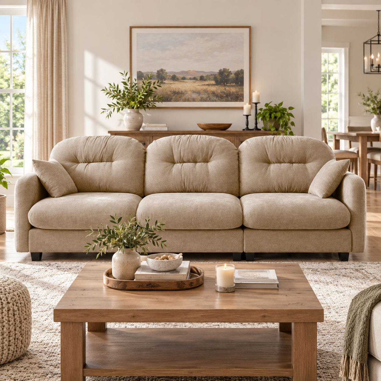 Roselyn 107" Modular Chenille Cloud 3-Seater Sofa with Tufted Cushion Backrest
