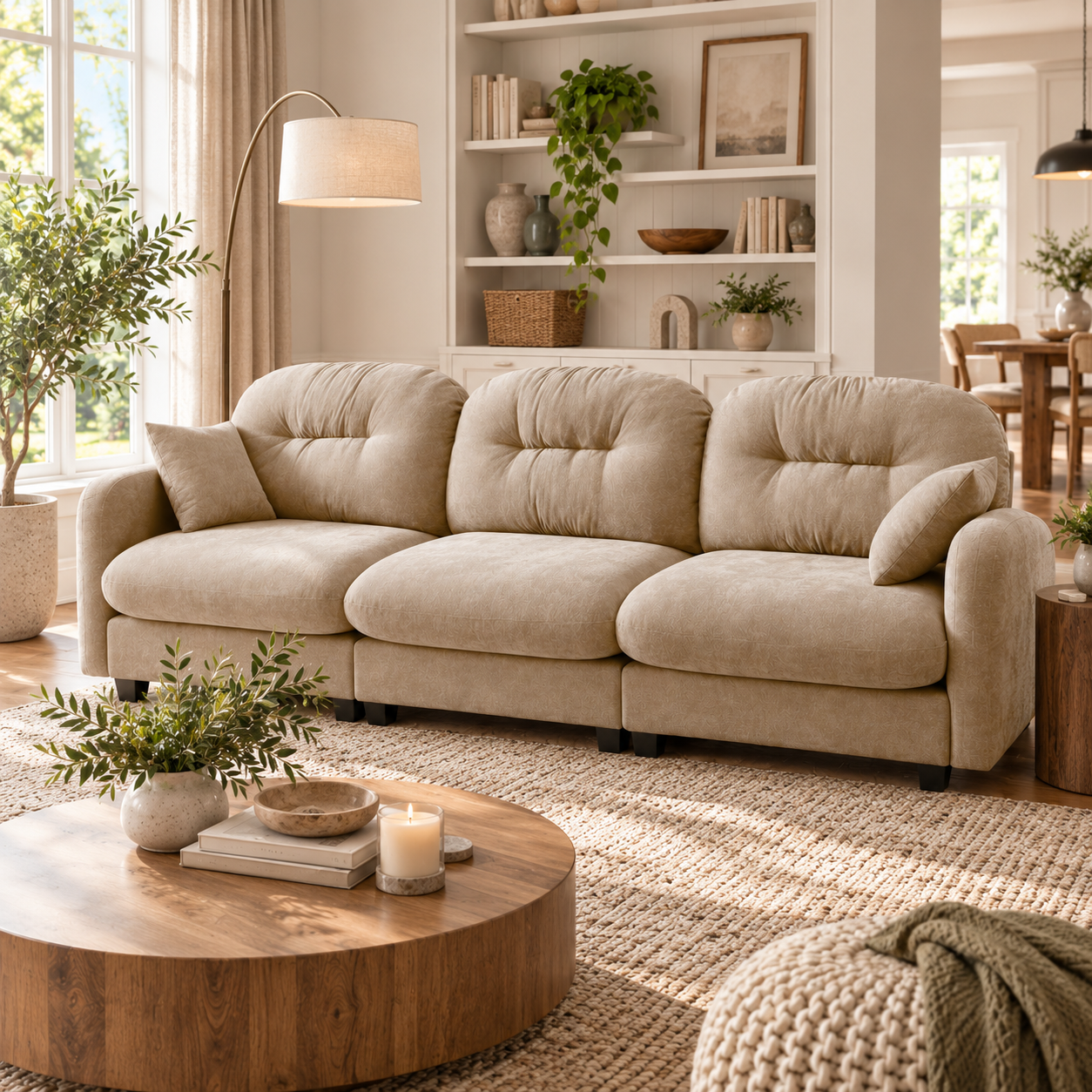 Roselyn 107" Modular Chenille Cloud 3-Seater Sofa with Tufted Cushion Backrest