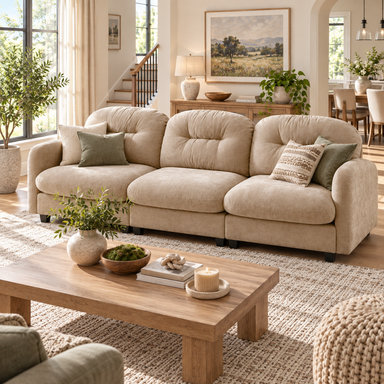 Roselyn 107" Modular Chenille Cloud 3-Seater Sofa with Tufted Cushion Backrest