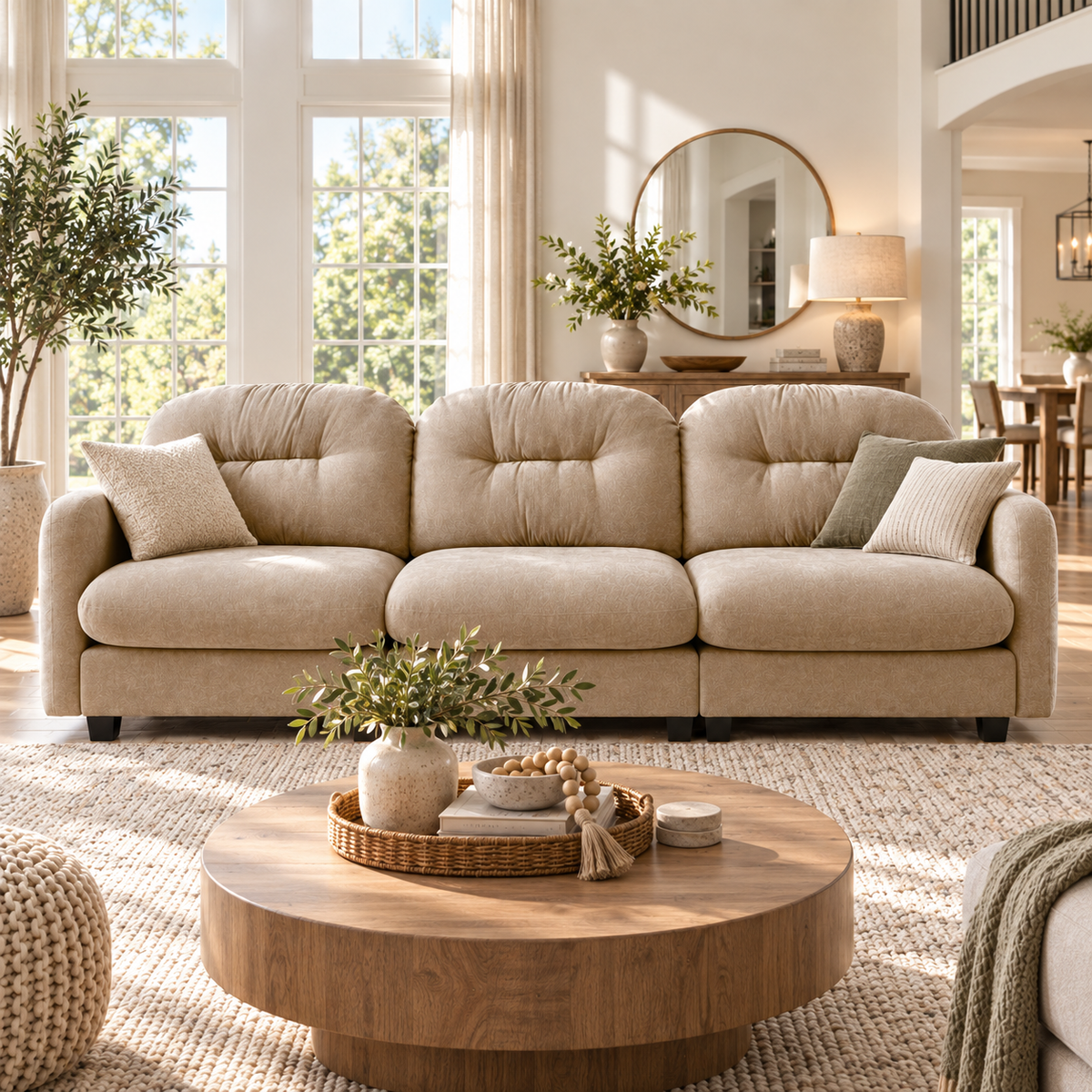 Roselyn 107" Modular Chenille Cloud 3-Seater Sofa with Tufted Cushion Backrest