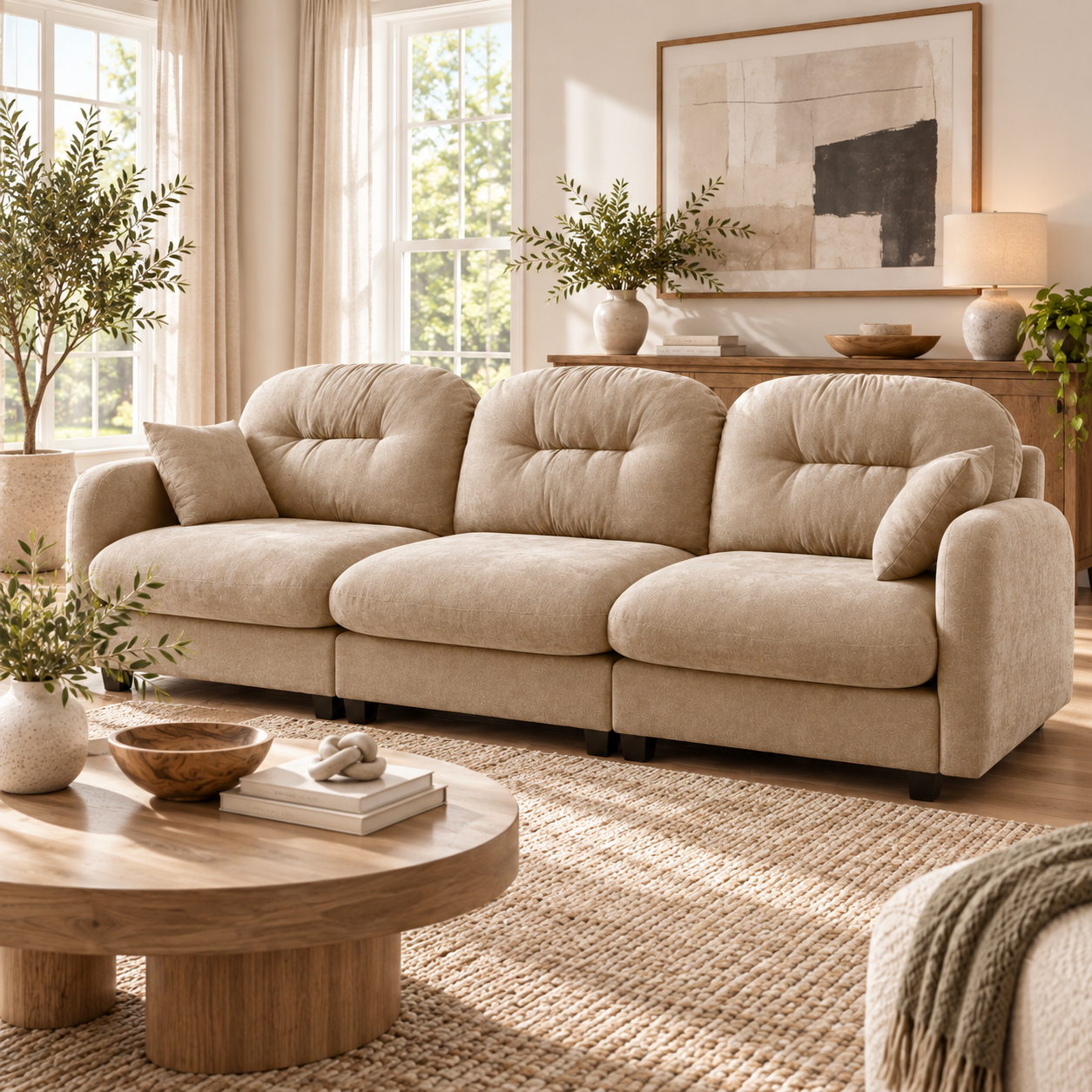 Roselyn 107" Modular Chenille Cloud 3-Seater Sofa with Tufted Cushion Backrest