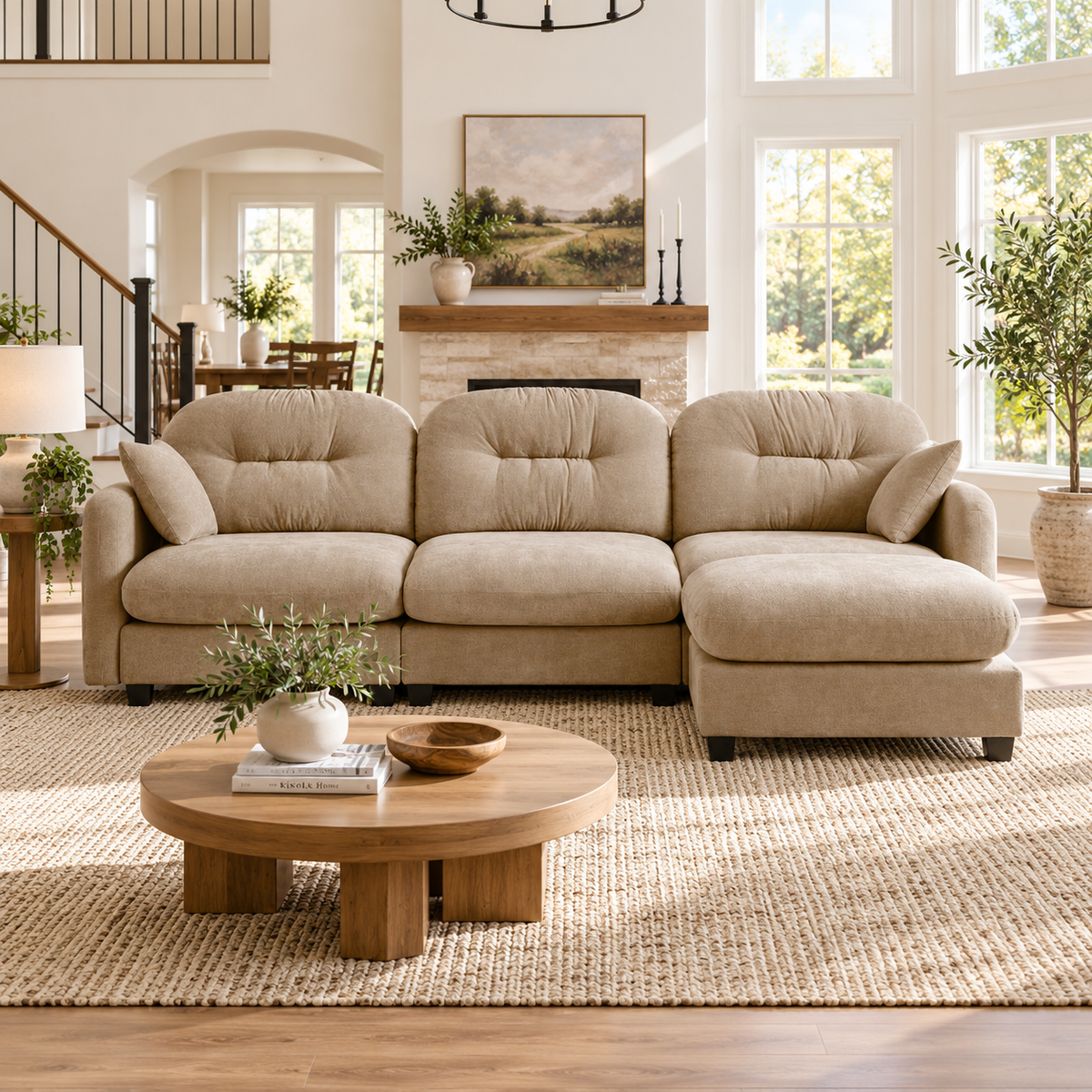 Roselyn 107" Modular Chenille Cloud L-Shaped Sectional Sofa with Ottoman