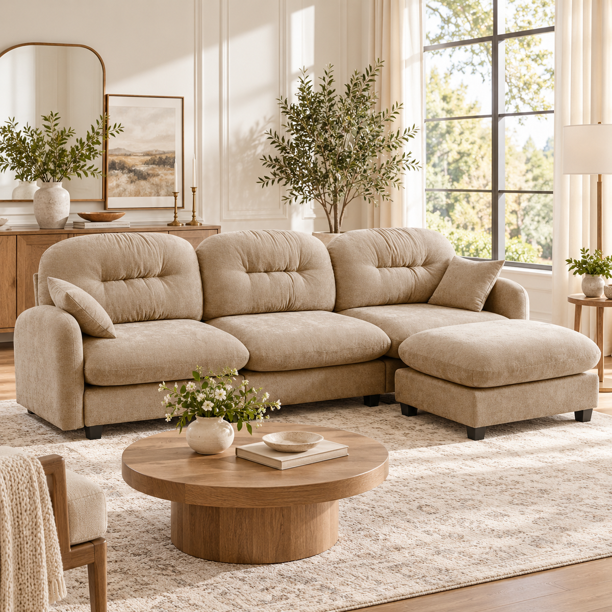Roselyn 107" Modular Chenille Cloud L-Shaped Sectional Sofa with Ottoman