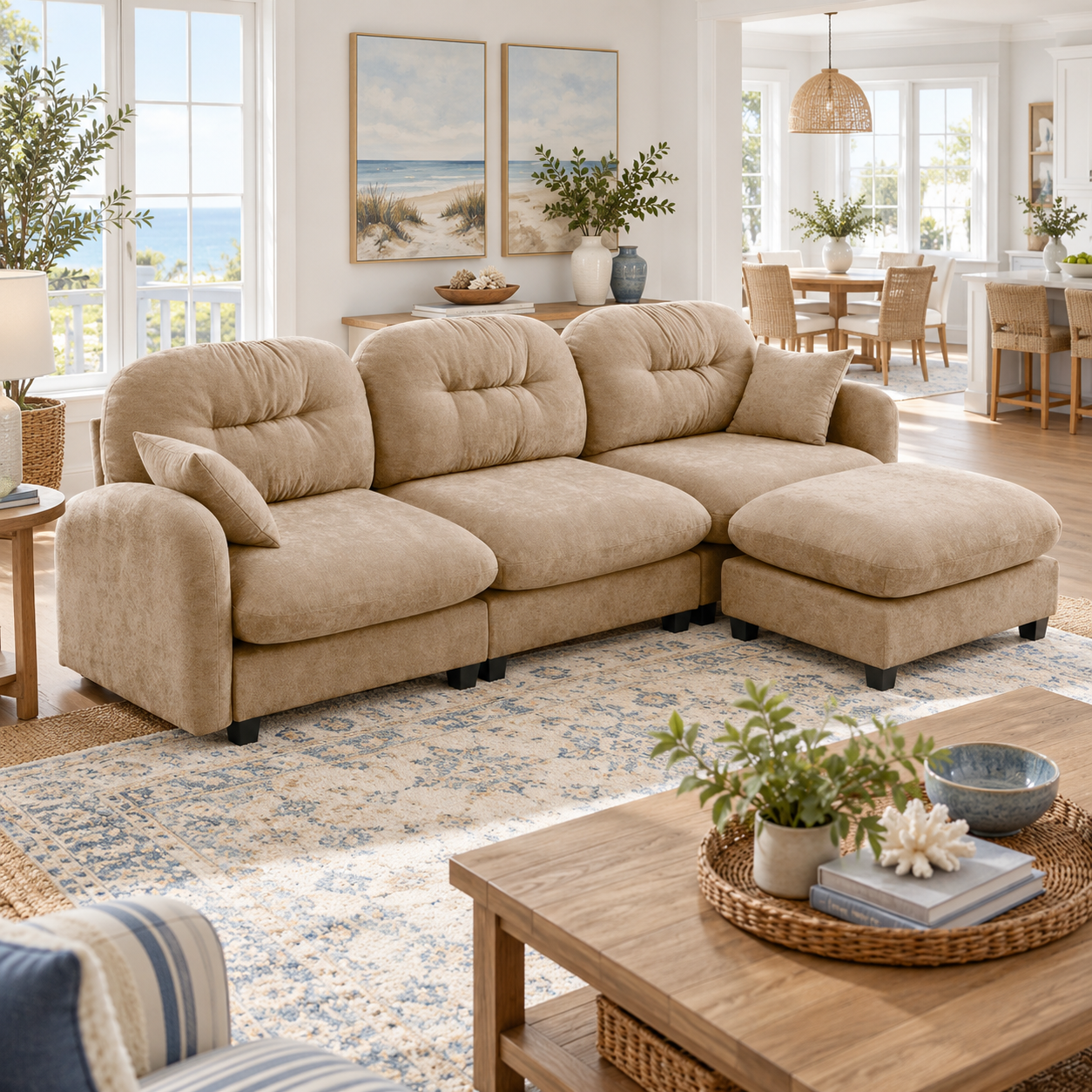 Roselyn 107" Modular Chenille Cloud L-Shaped Sectional Sofa with Ottoman