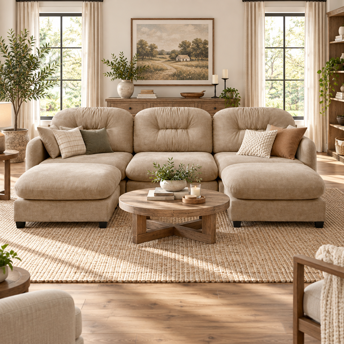 Roselyn 107" Modular Chenille U-Shaped Sectional Sofa with 2 Ottomans
