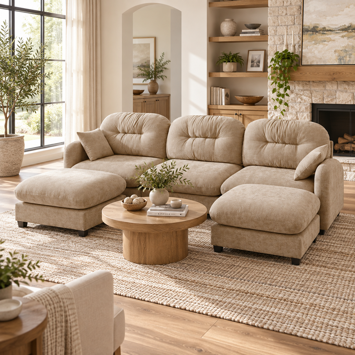 Roselyn 107" Modular Chenille U-Shaped Sectional Sofa with 2 Ottomans