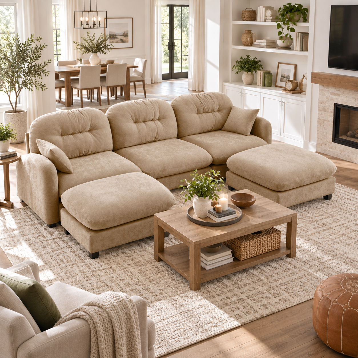 Roselyn 107" Modular Chenille U-Shaped Sectional Sofa with 2 Ottomans