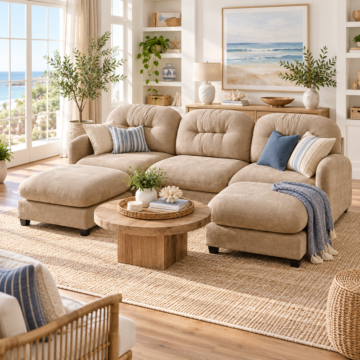 Roselyn 107" Modular Chenille U-Shaped Sectional Sofa with 2 Ottomans
