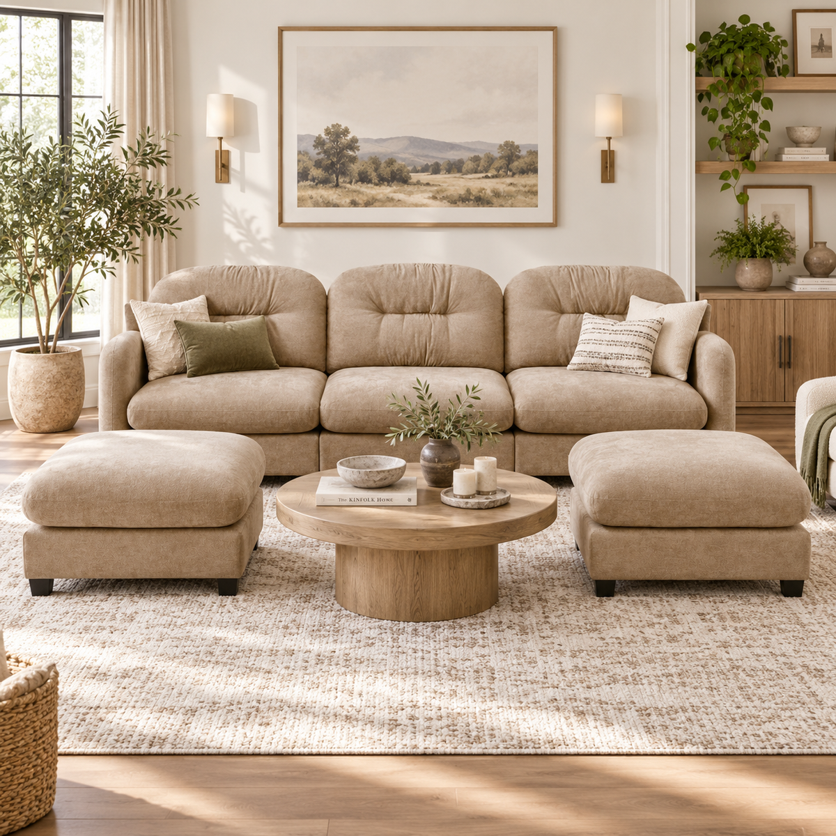 Roselyn 107" Modular Chenille U-Shaped Sectional Sofa with 2 Ottomans