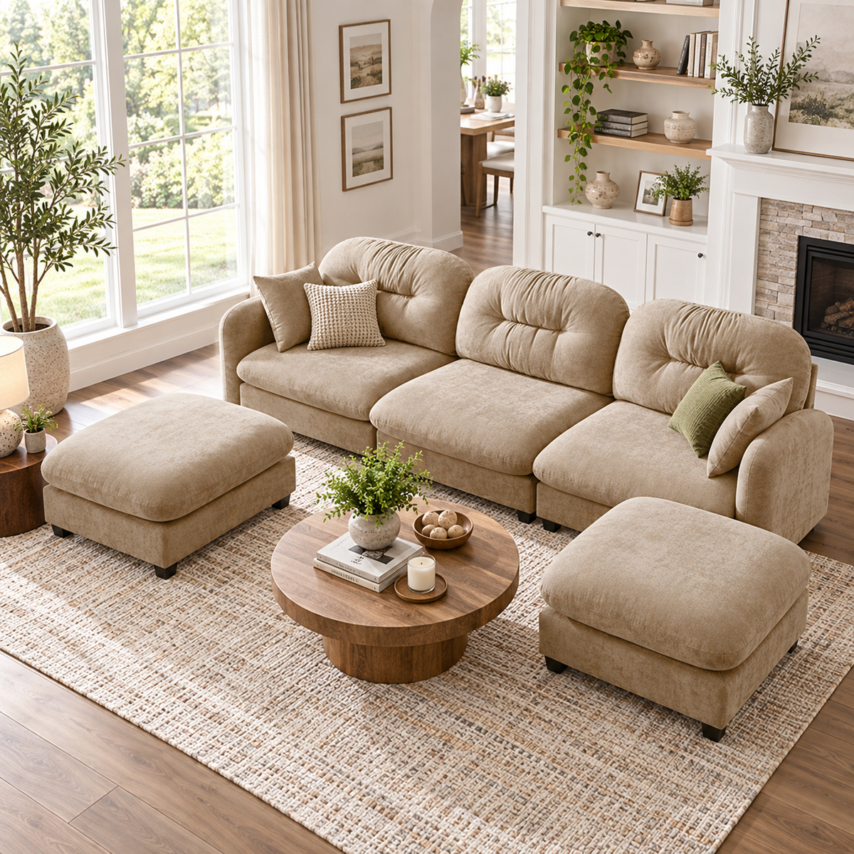 Roselyn 107" Modular Chenille U-Shaped Sectional Sofa with 2 Ottomans