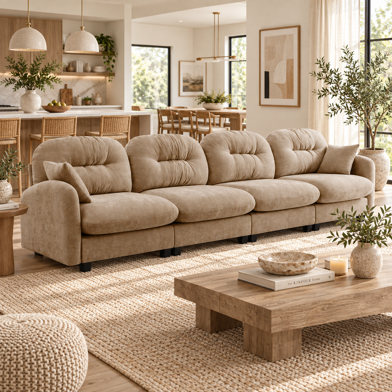 Roselyn 140" Modular Chenille Cloud 3-Seater Sofa with Tufted Cushion Backrest
