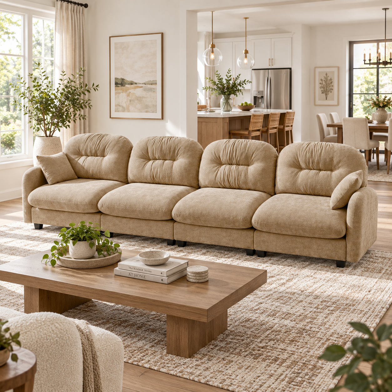 Roselyn 140" Modular Chenille Cloud 3-Seater Sofa with Tufted Cushion Backrest