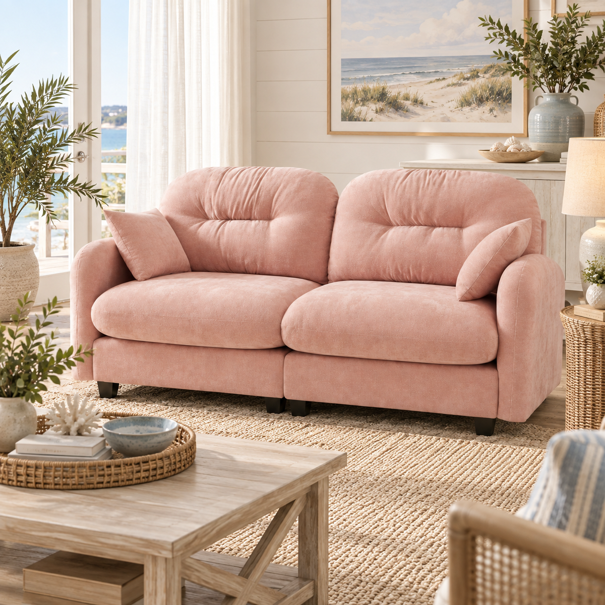 Roselyn 74" Modular Chenille Cloud Loveseat Sofa with Tufted Cushion Backrest