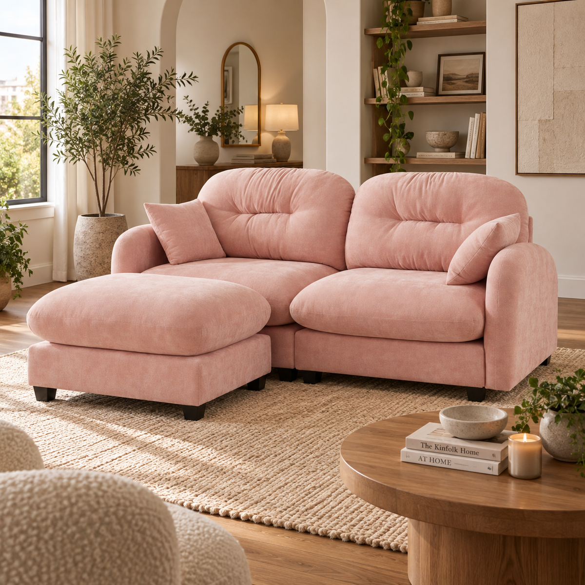 Roselyn 74" Modular Chenille Cloud L-Shaped Sectional Sofa with Ottoman