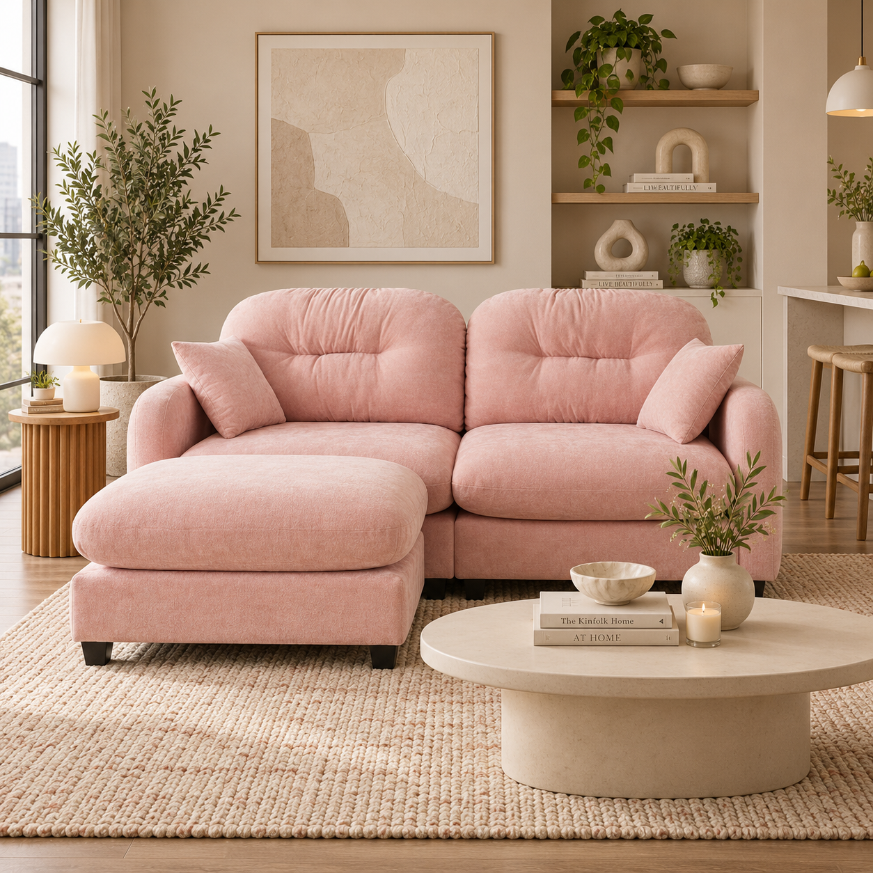 Roselyn 74" Modular Chenille Cloud L-Shaped Sectional Sofa with Ottoman
