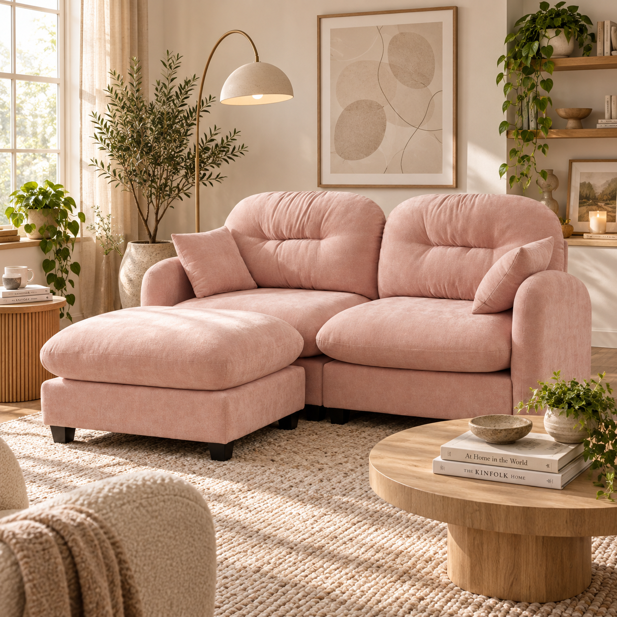 Roselyn 74" Modular Chenille Cloud L-Shaped Sectional Sofa with Ottoman