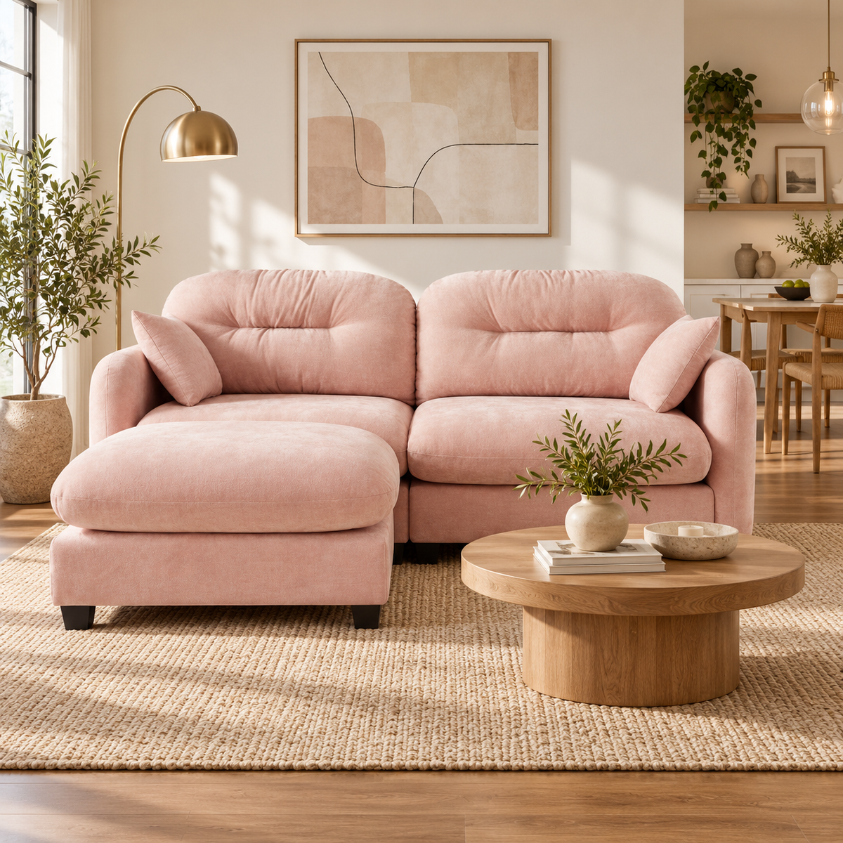 Roselyn 74" Modular Chenille Cloud L-Shaped Sectional Sofa with Ottoman