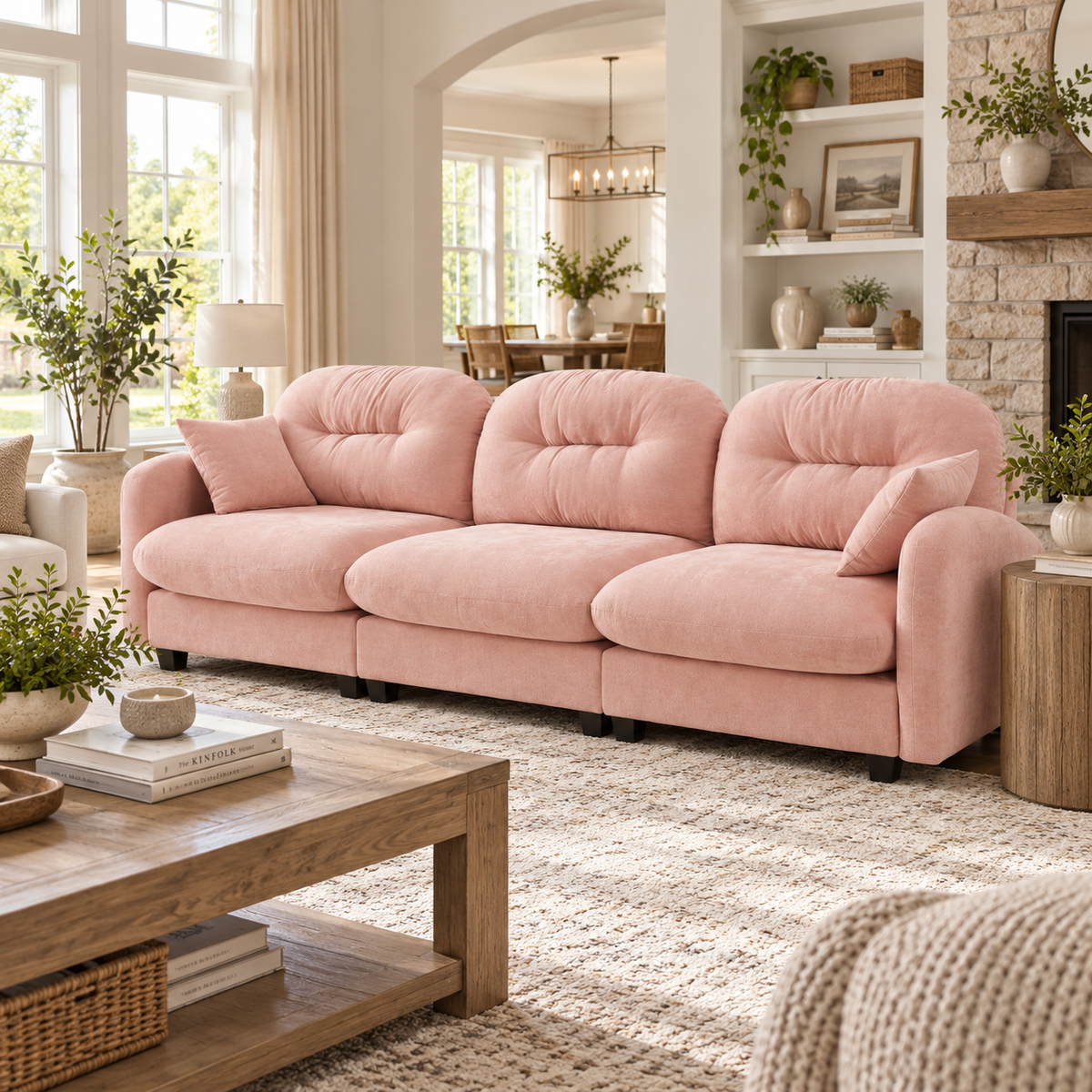 Roselyn 107" Modular Chenille Cloud 3-Seater Sofa with Tufted Cushion Backrest