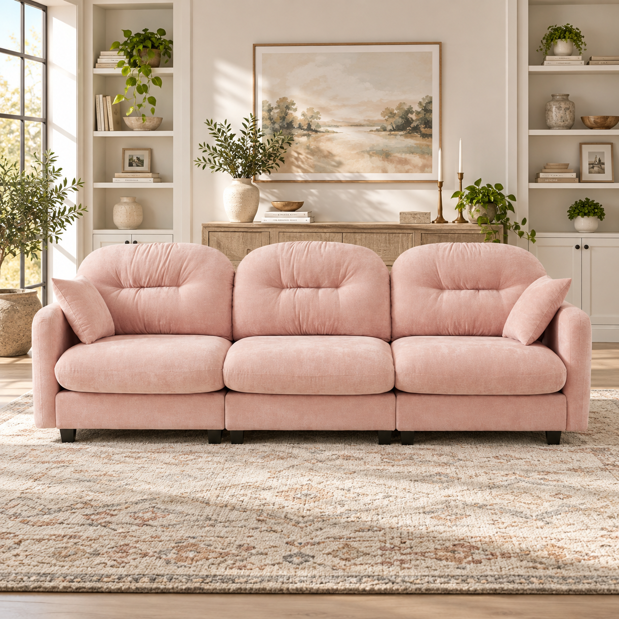 Roselyn 107" Modular Chenille Cloud 3-Seater Sofa with Tufted Cushion Backrest