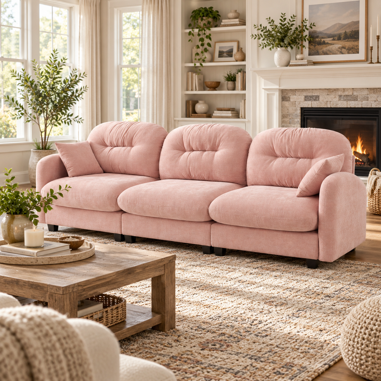 Roselyn 107" Modular Chenille Cloud 3-Seater Sofa with Tufted Cushion Backrest