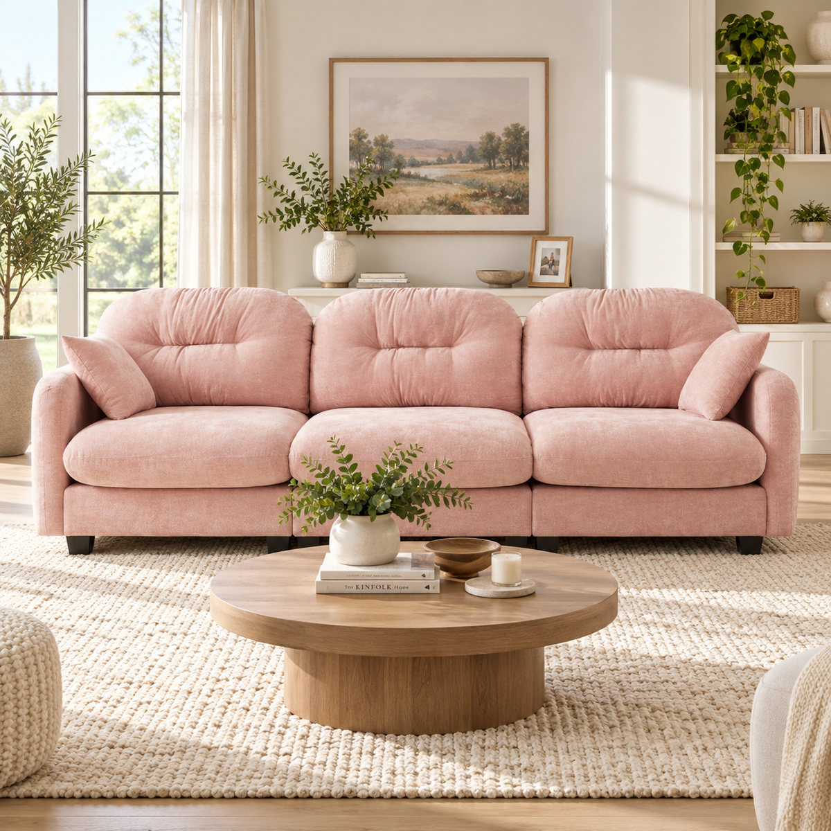 Roselyn 107" Modular Chenille Cloud 3-Seater Sofa with Tufted Cushion Backrest