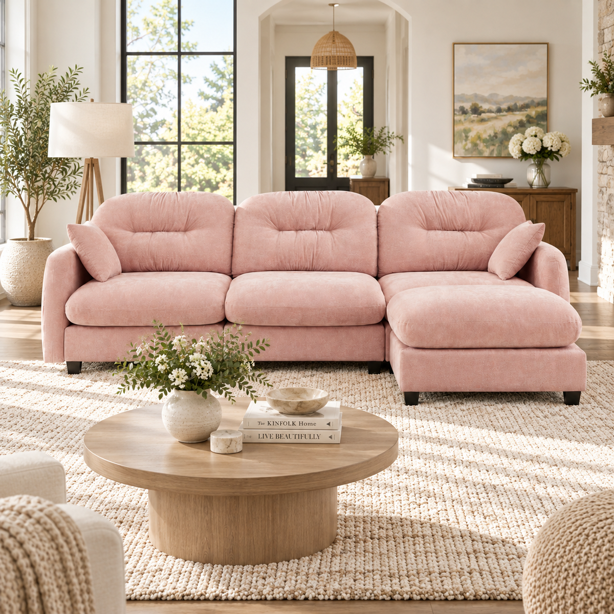 Roselyn 107" Modular Chenille Cloud L-Shaped Sectional Sofa with Ottoman