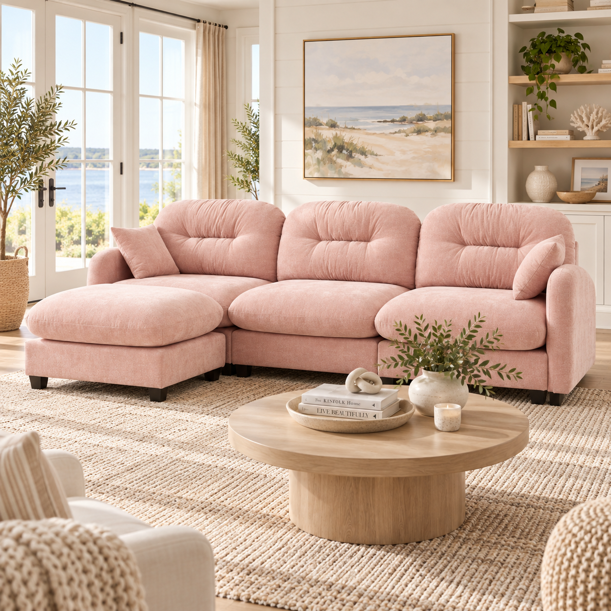 Roselyn 107" Modular Chenille Cloud L-Shaped Sectional Sofa with Ottoman
