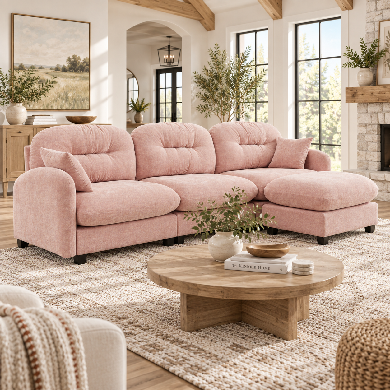 Roselyn 107" Modular Chenille Cloud L-Shaped Sectional Sofa with Ottoman